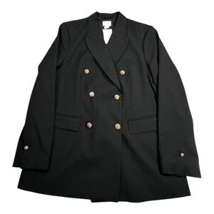 H&M Black Double Breasted Blazer Gold Button Military Style Women‎ Medium M